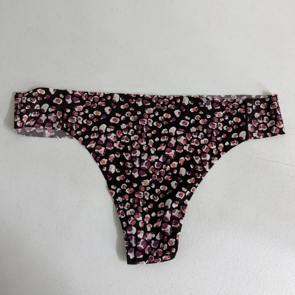 Maidenform brown leopard print seamless stretch lightweight thong underwear L